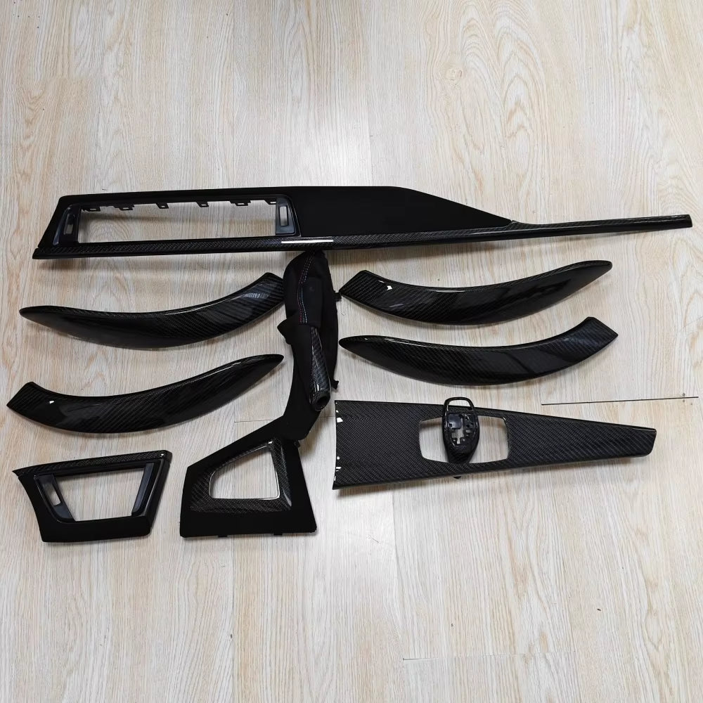 M Style 10Pcs Glossy Carbon Dashboard Replacement Interior Trim Kit for BMW 3 4 Series 3GT F30 F32 F33 F35 F36 F80 F82
