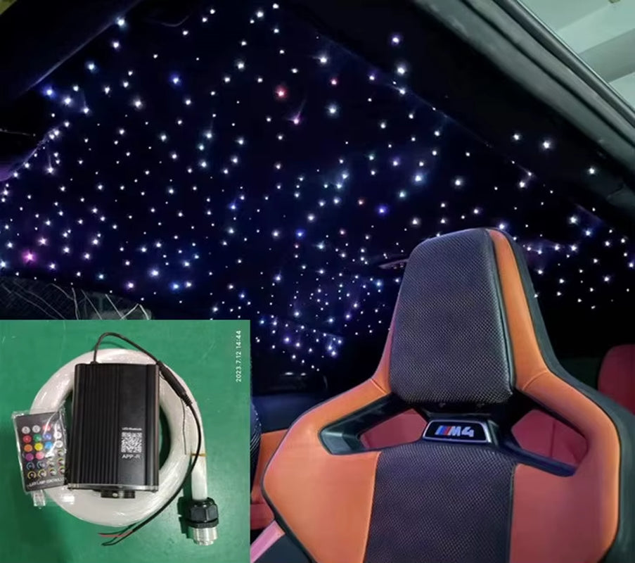 18W RGBW Starry Sky Car Star Light Fiber Optic Light Kits 0.75Mm 500Pcs 3Meters with Twinkle Starlight Controlled by APP Remote