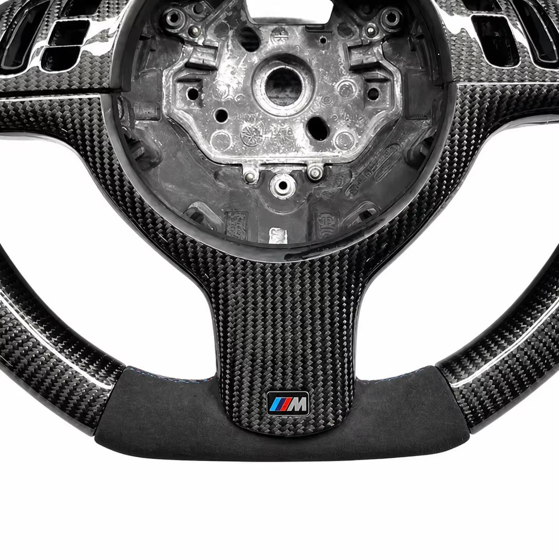 For BMW M3 M5 F10 F11 F82 F80 X1 X2 X3 X4 Sport Style Steering Wheel Alcantara with Carbon Fiber Decor Strip Centering Marker