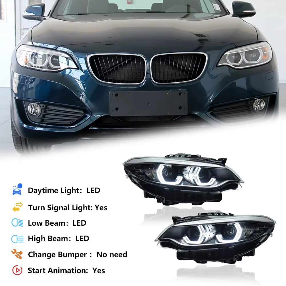 KGKB for BMW 2 Series F22 F23 218I 220I 228I 2014-2021 LED Headlight Assembly Dual Beam Projector Dual Color DRL Plug & Play