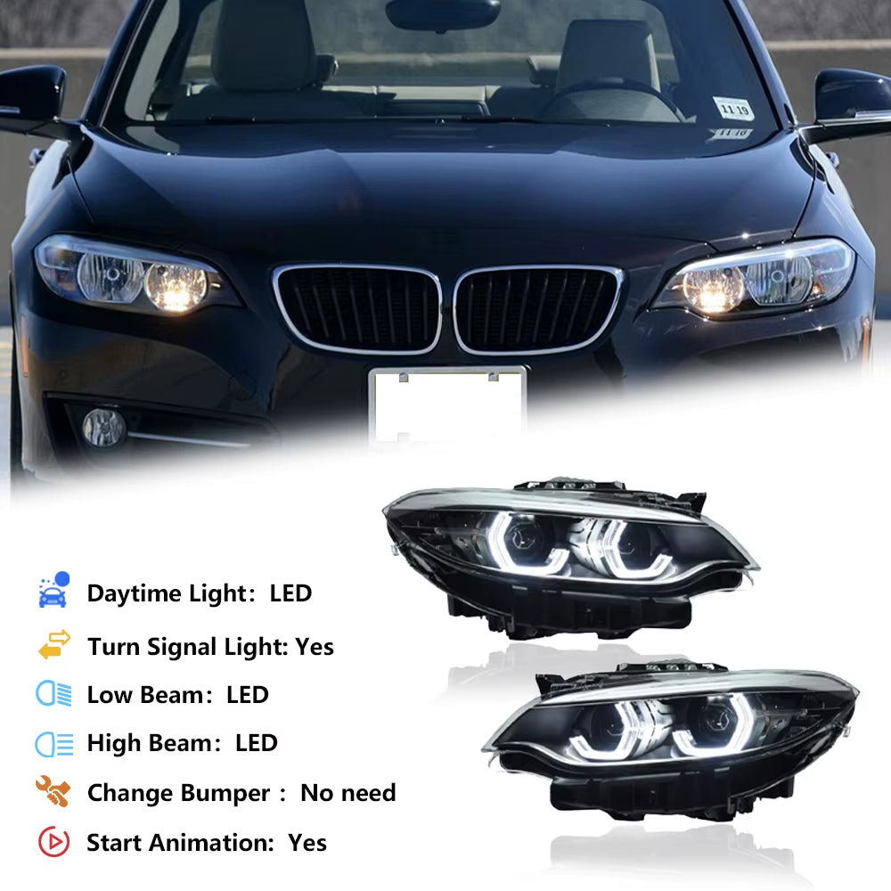 KGKB for BMW 2 Series F22 F23 218I 220I 228I 2014-2021 LED Headlight Assembly Dual Beam Projector Dual Color DRL Plug & Play