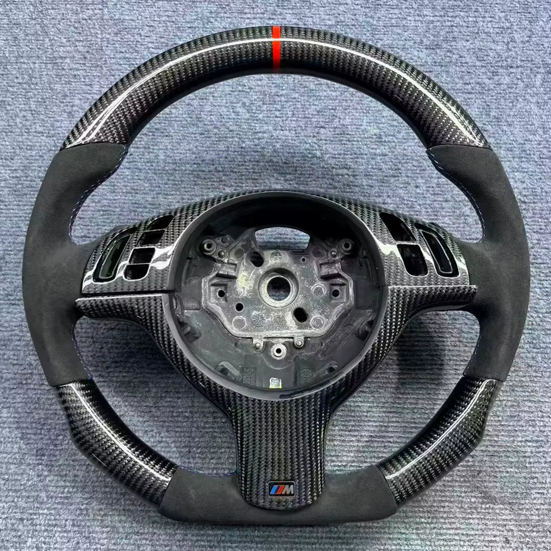 For BMW M3 M5 F10 F11 F82 F80 X1 X2 X3 X4 Sport Style Steering Wheel Alcantara with Carbon Fiber Decor Strip Centering Marker