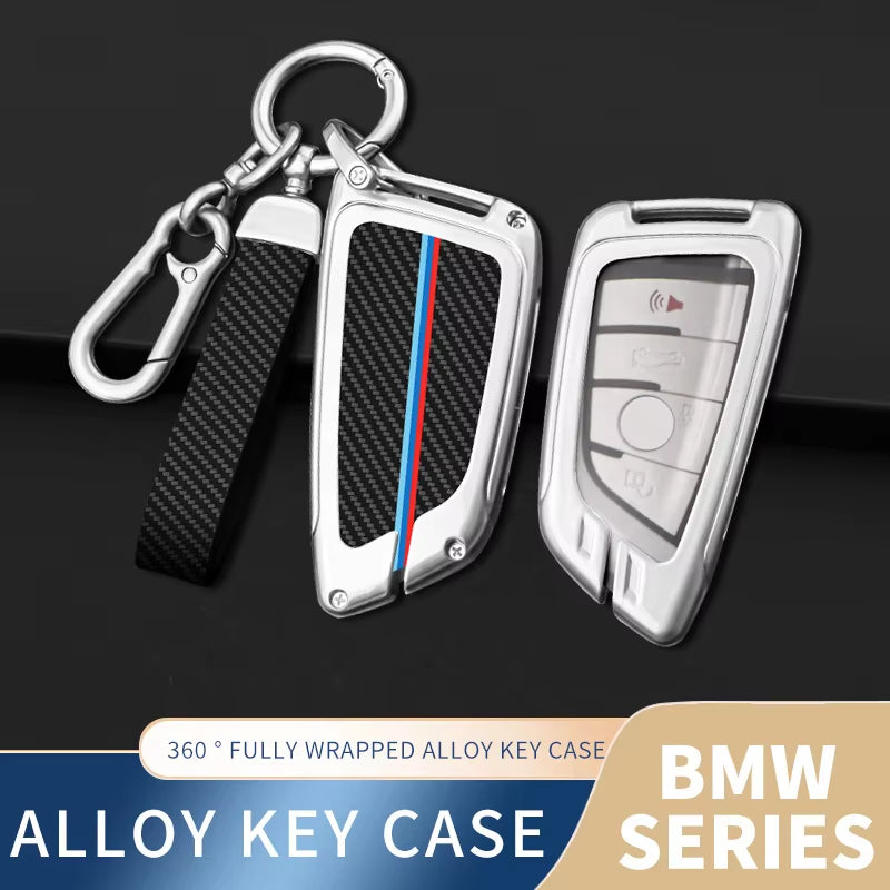 Smart Key Leather Carbon Zinc Alloy Luxury Key Case for BMW 3/5/7 Series High-Class Car Key Accessories
