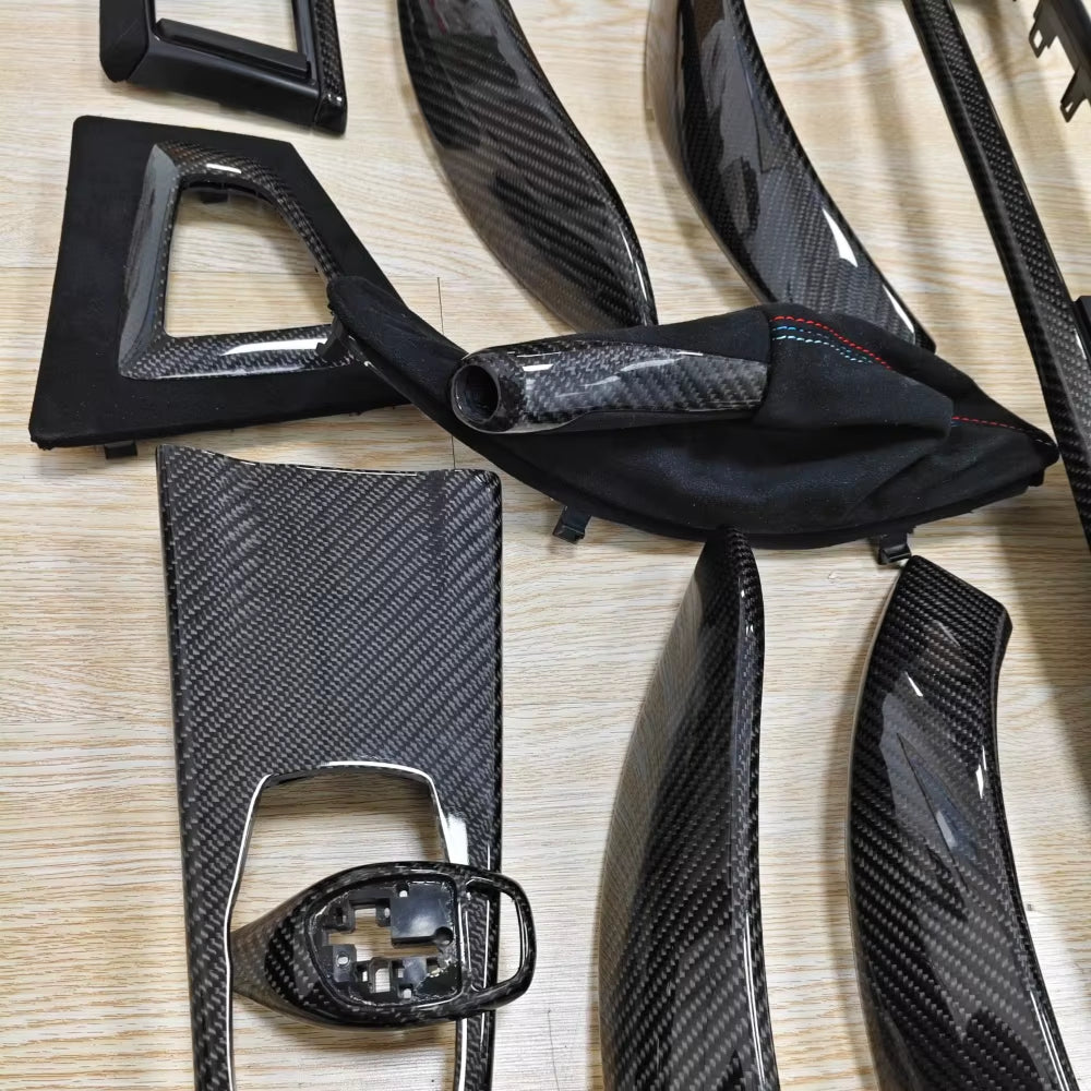 M Style 10Pcs Glossy Carbon Dashboard Replacement Interior Trim Kit for BMW 3 4 Series 3GT F30 F32 F33 F35 F36 F80 F82