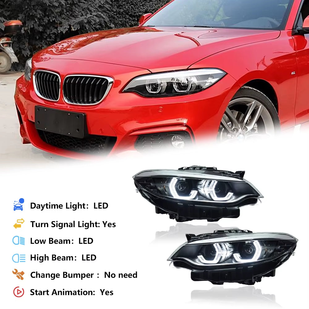 KGKB for BMW 2 Series F22 F23 218I 220I 228I 2014-2021 LED Headlight Assembly Dual Beam Projector Dual Color DRL Plug & Play