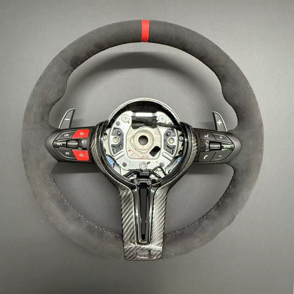 Red 12 Oclock Mark and M1M2 Button Full Alcantara Steering Wheel for BMW F10 F20 F30 F32 F36 F80 F82 F10 F11 F06 F01